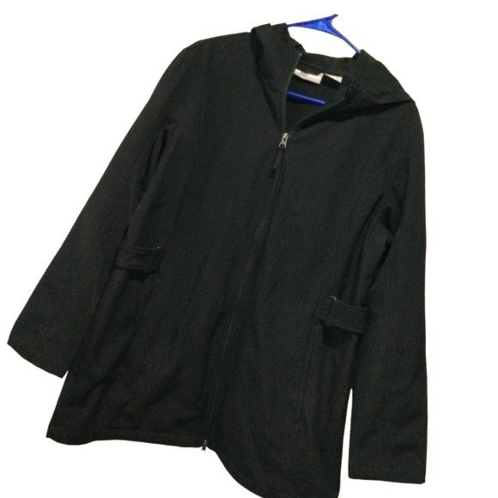 FREE TECH Black Softshell Hooded Jacket Full Zip Snap Waist Women's‎ Medium